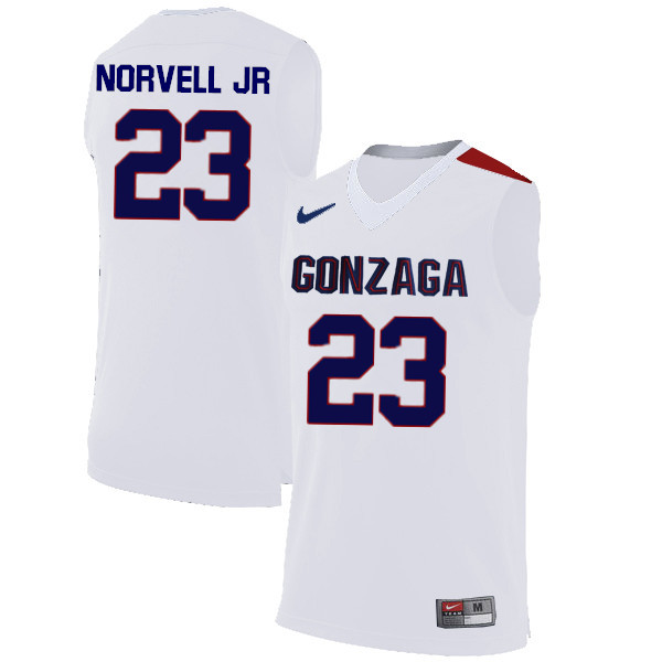 Men #23 Zach Norvell Jr. Gonzaga Bulldogs College Basketball Jerseys-White - Click Image to Close